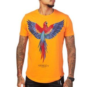 Avenue George V Paris T-Shirt Men's Short Sleeve Orange Shirt Rhinestone 2XL